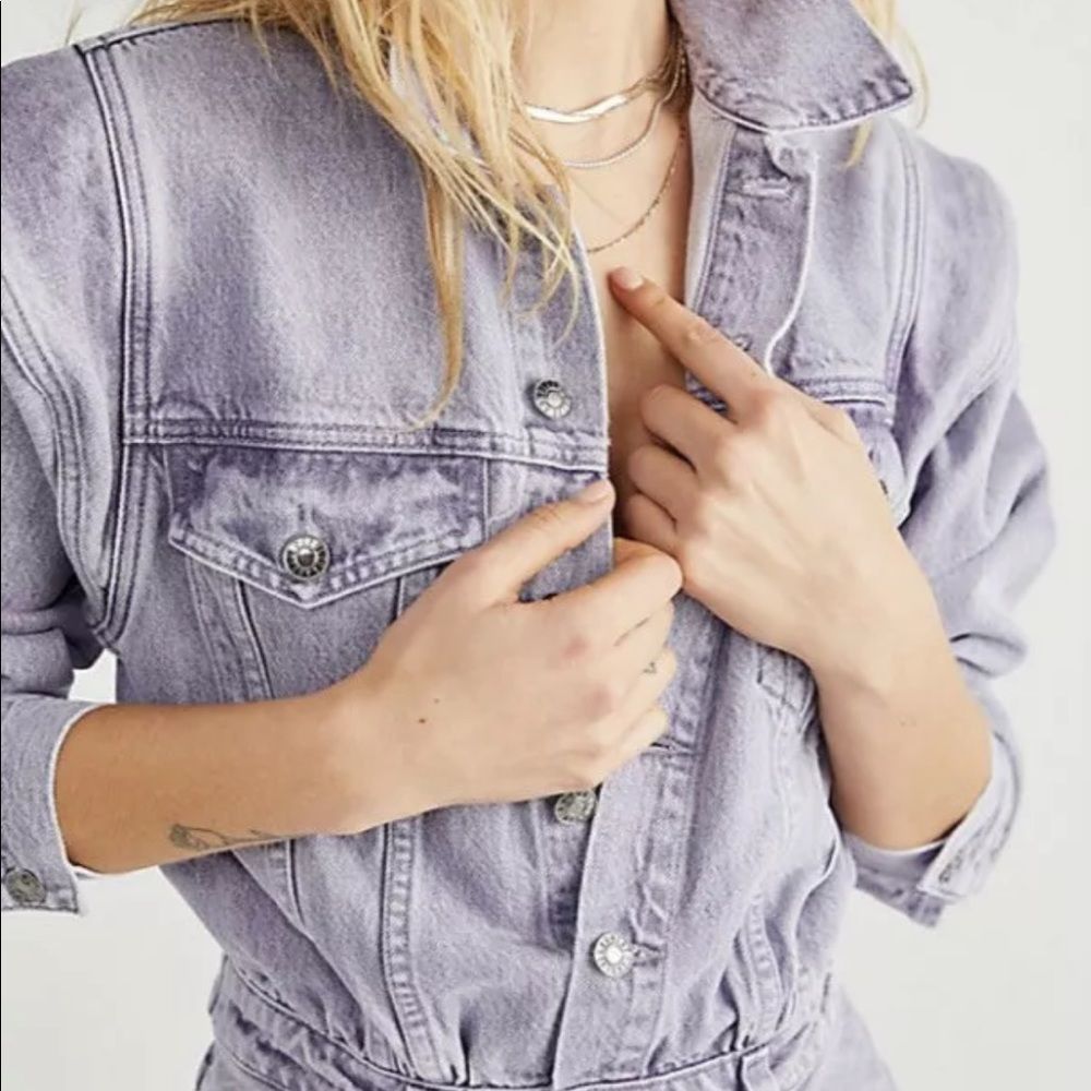 Free People AGOLDE Reyna Jumpsuit Coveralls 1 Pc Lilac Ashberry Denim - Picture 3 of 7